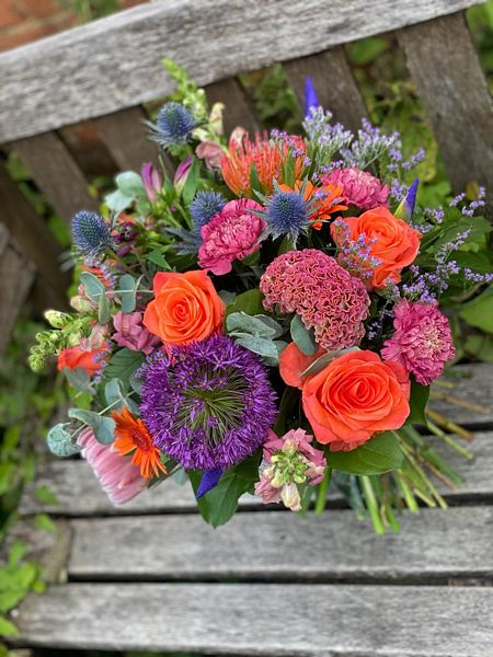 Fierce Bouquet full of rich colours and a mixture of flowers. Order online for your next day flower delivery. Bishops Stortford