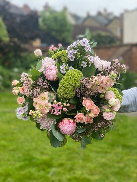 Royal a beautiful collection of baby pink and soft green seasonal favourites. Order online for your next day flower delivery. Bishops Stortford